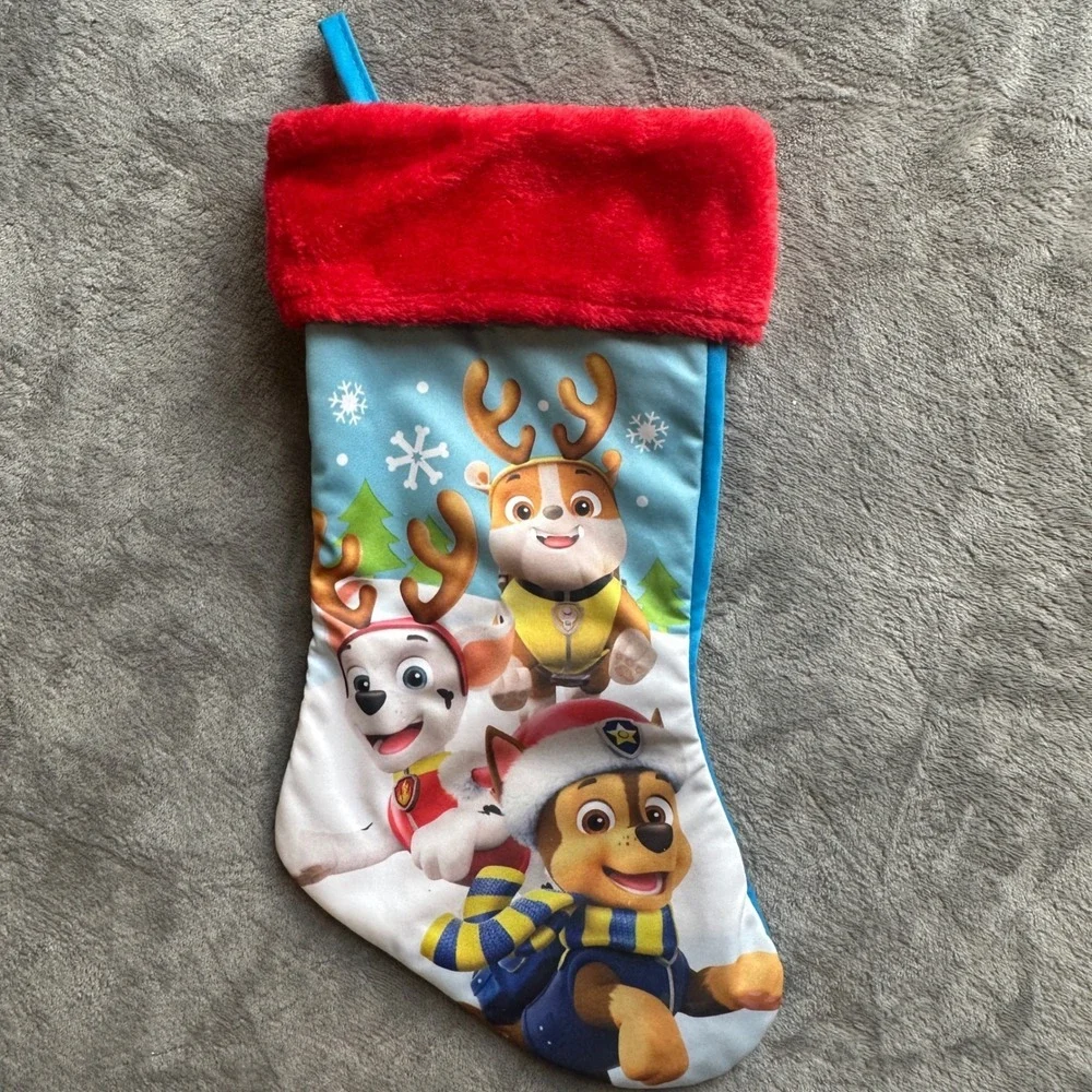 Paw Patrol Christmas Stocking Red Plush Cuff Holiday Gift Bag Decor